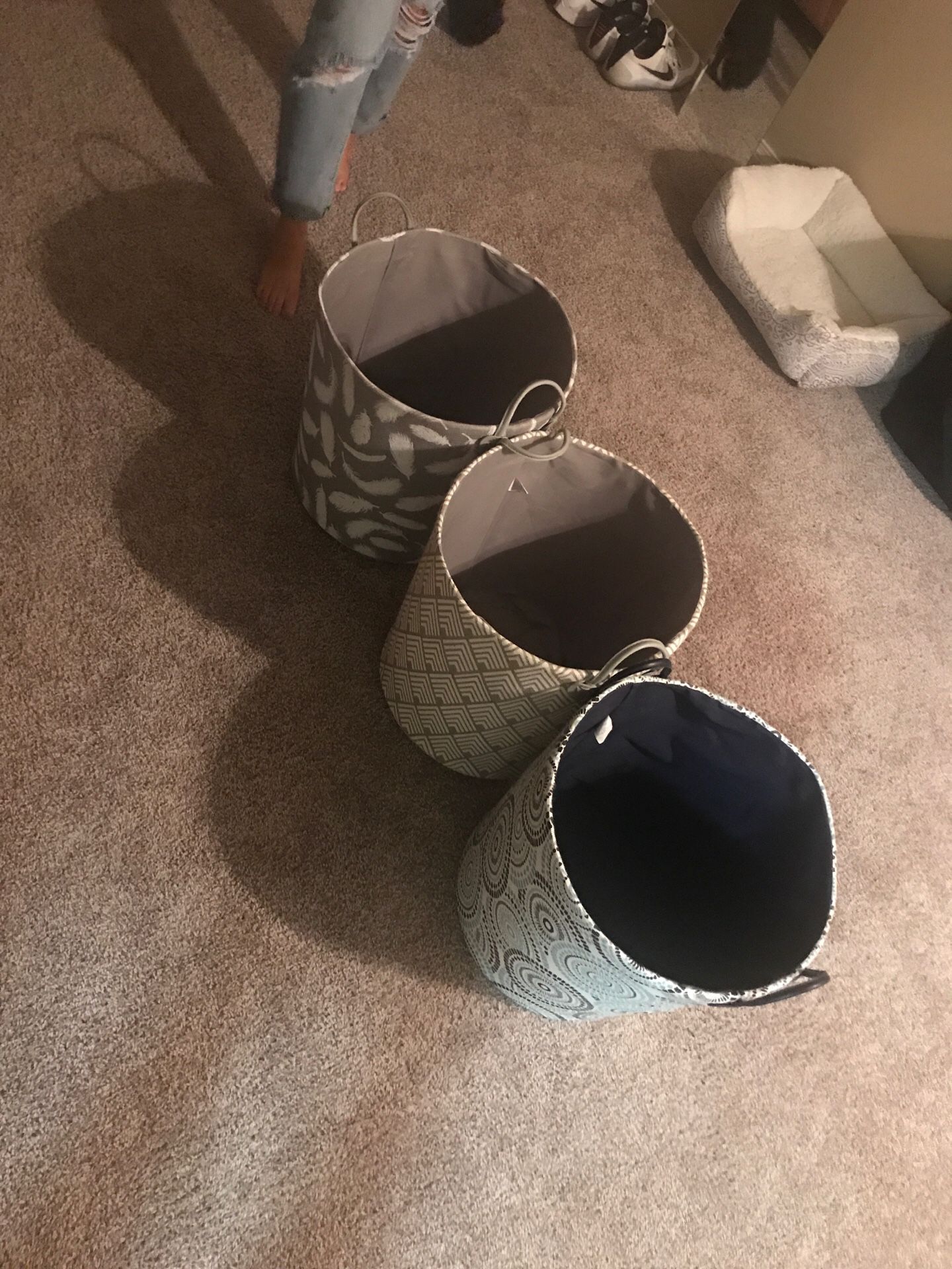 3 decorative laundry baskets