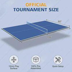 New 9ft Mid-size Foldable Table Tennis Table Top, Portable Ping Pong Table Board for Indoor Games