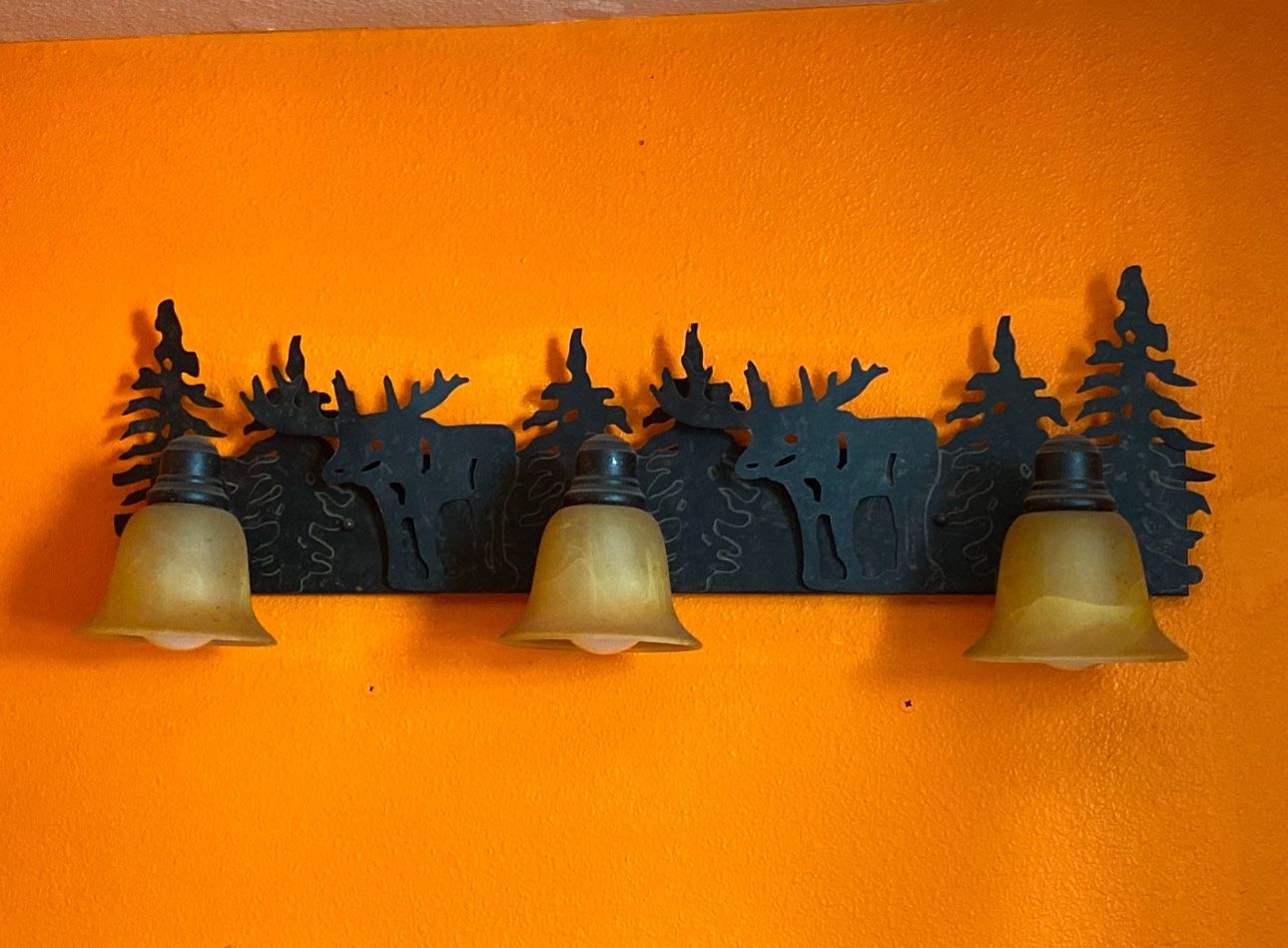 Lamp 3 Bulb, Metal, Forest, Deer