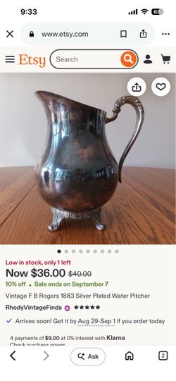 F B Rogers 1883 Silver Plated Water Pitcher