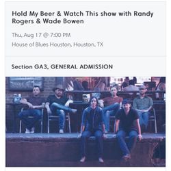Randy Rogers And Wade Bowen Concert Tickets 