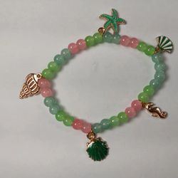 Pink Green Combo Seashell Charms Bracelet 