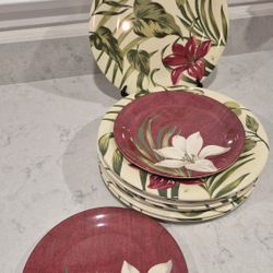 Tropical red lily melamine Dishware set, 8 count, w/ 2 accent plates