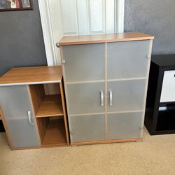 Glass Cabinet Storage 6 Shelf Set with matching Side Cabinet 
