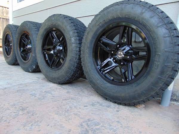 4 New 17X8.5 Gloss Black Rims & Used LT 265 70 17 Nitto Terra Grappler G2 All Terrain 10PLY Tires *6X5.5*