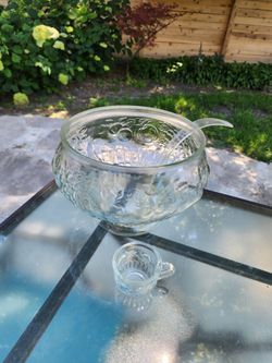 Vintage Glass Punch Bowl & 12 Cups