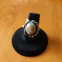 Unpolished Shell Opal Sterling Beautiful modernist setting rare