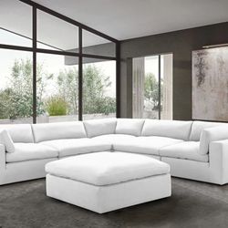 Comfy White XL 130" Cloud Sectional with Ottoman (Couch,  Sofa Loveseat Options 
