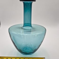 Big Mcm Makora Krosno Poland Blue Art Glass Vase 🏺 