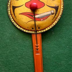 ANTIQUE 1930s GERMAN HALLOWEEN JACK-O-LANTERN PUMPKIN TIN TOY TWO FACED NOISE MAKER
