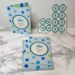 Green & Blue Baby Shower Thank You Cards, Envelopes & Stickers (Set of 8)