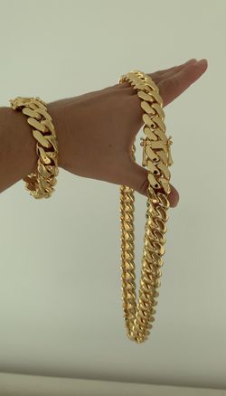 18mm 18k Gold Plated Cuban Link Set