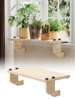 Window Sill Extender Plant Shelf, No Drill Wood Adjustable 21.2x11.8