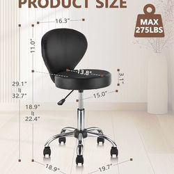 🥨KLASIKA  Leather Rolling Swivel Salon Stool Chair with Back Support Adjustable Hydraulic Seat Height 22 in for Office Massage Facial Spa Medical Dra