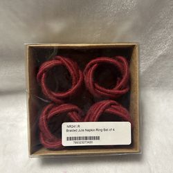 4 red braided jute napkin rings set