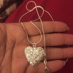 925 Sterling Silver Heart ❤️ Photo Frame Pendant Necklace 