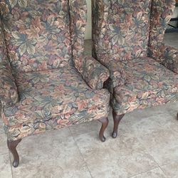 Two Wingback Chairs Old School Wood 