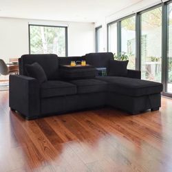 New! Black sofa bed, couch, sectional, USB, cupholders, SAME DAY DELIVERY 🚚