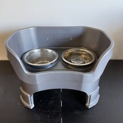 Two Bowl Dog Feeder for Food and Water