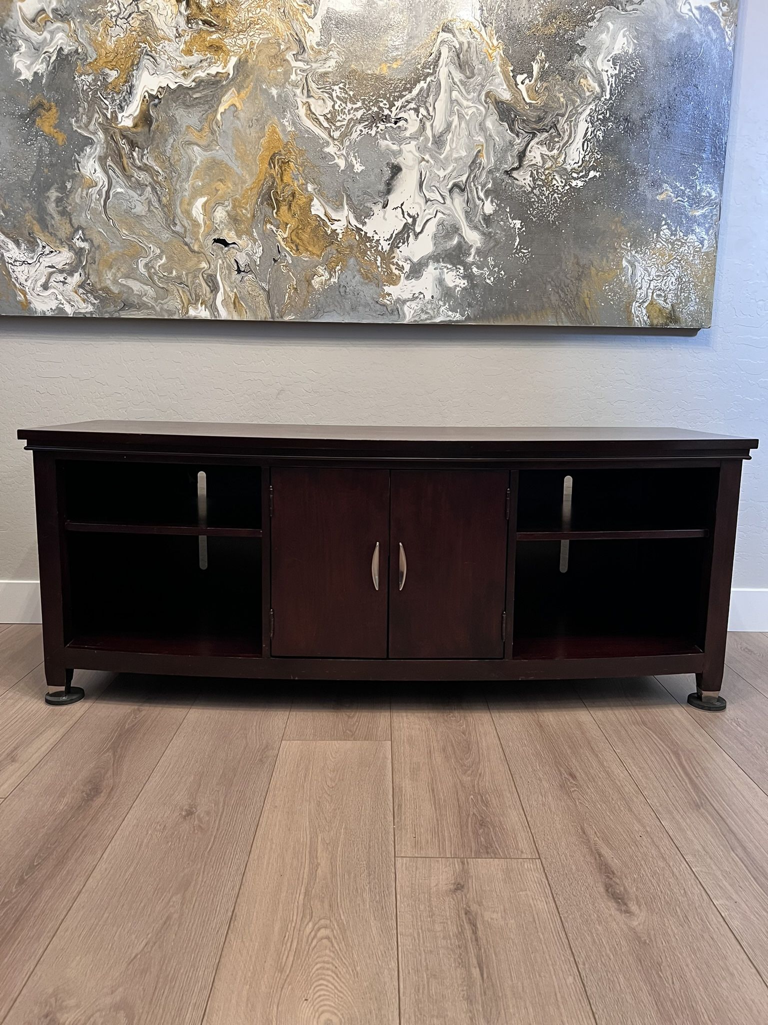 68 Inch Brown Mahogany TV Credenza - TV Stand w/ Cabinet Door And 7 Shelves