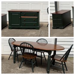 Vintage 1990s Oak Wood Dining Set, Dressers And Nightstand 