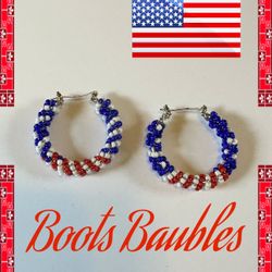 Red White And Blue Hoop Earrings