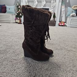 Brown Rasolli Wedge Heel Boots, Size 6