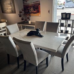 White/Black 7pc Marble Dining Room Set