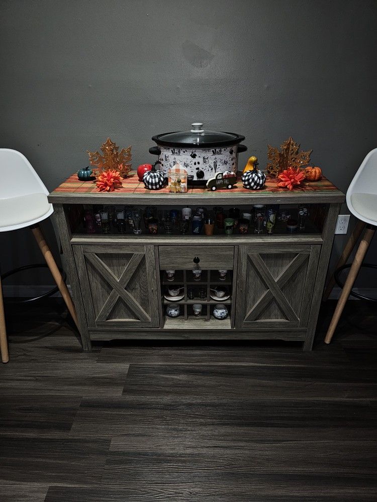 HOMBCK Coffee Bar Cabinet with Storage, Farmhouse Bar Cabinet with Barn Doors & 9 Wine