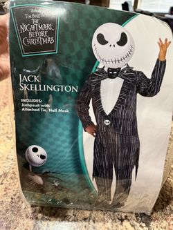 NEW JACK SKELLINGTON HALLOWEEN COSTUME DISNEY TIM BURTON’S THE NIGHTMARE BEFORE CHRISTMAS JUMPSUIT WITH ATTACHED TIE & HALF MASK FOR TODDLER 3T-4T