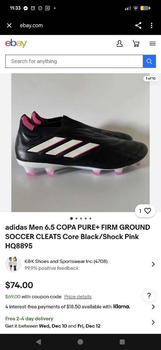 Adidas Copa Pure.4 FxG Soccer Cleats Black Pink White