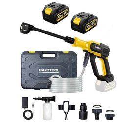GARDTOOL 1100PSI Cordless Portable Washer,2 Batteries, Brushless Motor, 6-in-1 Nozzle,3 Level