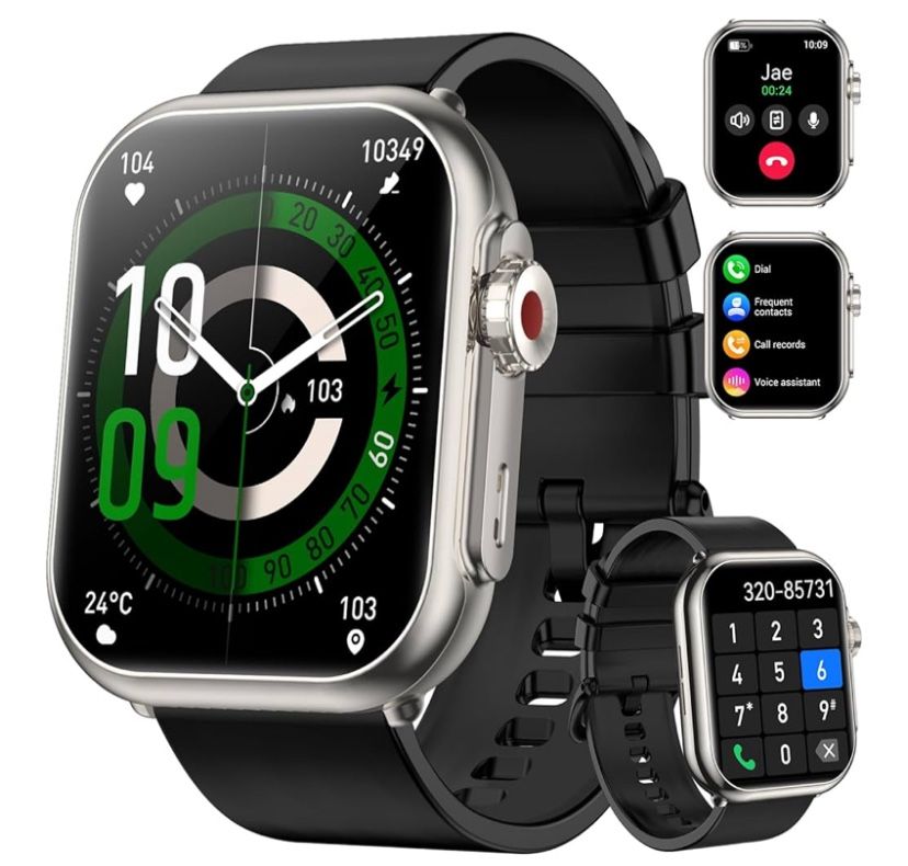 1000 mAh 100 Day Battery Life, 1.85" Fitness Tracker Bluetooth Call/Make Calls, 110+ Sport Modes, IP68 Waterproof, Heart Rate, 24/7 Sleep Monitor Fit