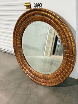 Large Ornate Gold Hard Resin "41" Round Beveled Custom Framed Wall Mirror