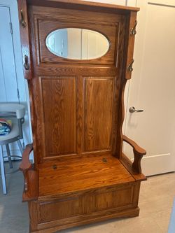Vintage hall tree measures 6’ H X 41”W X 18D