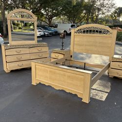 Beautiful Bedroom Set Queen Size Solid Wood Clear Color Like New by Ashley Furniture 