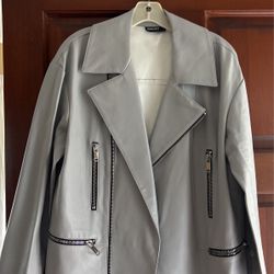 DKNY gray Leather Jacket Coat 