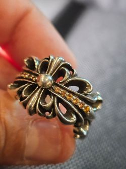 Chrome heart Doble floral con zafiros