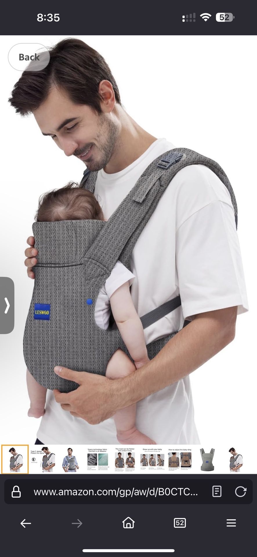 Baby Carrier Newborn to Toddle,Baby Wrap Carrier(7-44lbs), Baby Carrier, with Hook&Loop for Easily Adjustable, Soft Fabric,Gray-Available in All Seaso