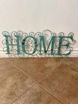 Turquoise Metal “HOME” Wall Décor Sign – 29” x 12”