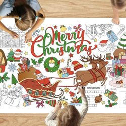 Christmas 30 x 72 Inches Jumbo Paper Coloring Tablecover, Giant Coloring Poster/Tablecloth, Classroom Activities Banner Christmas Party Decorations Cr