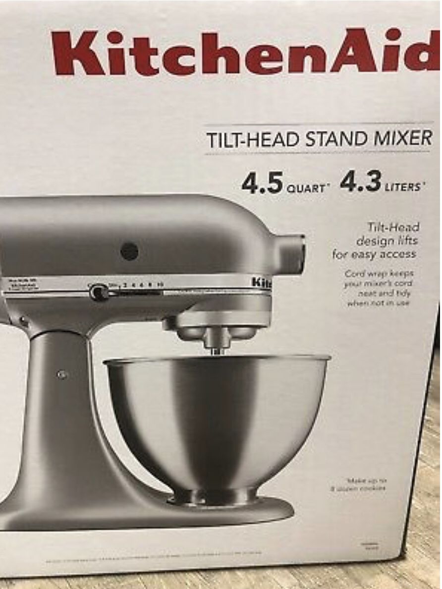 Kitchen Aid stand mixer by KitchenAid Brand New Never Opened Silver 4.5 quart stand mixer tilt head Stainless steel