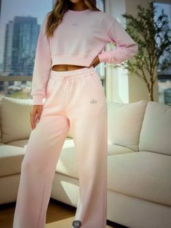 Alo Yoga Pink Cropped Zip Hoodie & Sweatpants Set