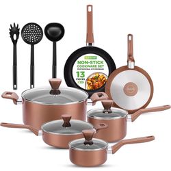 NutriChef 13-Piece Nonstick Kitchen Cookware Set-PTFE/PFOA/PFOS-Free Heat Resistant Kitchen Ware Pots Pan Set w/ Saucepan,Frying Pans,Cooking Pots,Cas