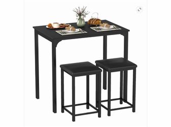 Black Bar Table and 2 Stools Set