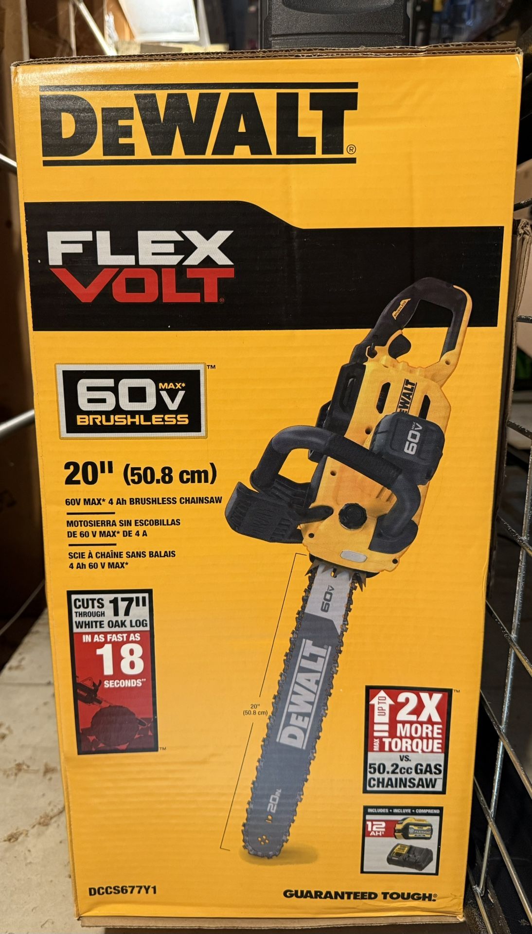 FLEXVOLT 60V MAX 20 in. Brushless Electric Cordless Chainsaw Kit and Carry Case with (1) FLEXVOLT 4 Ah Battery & Charger