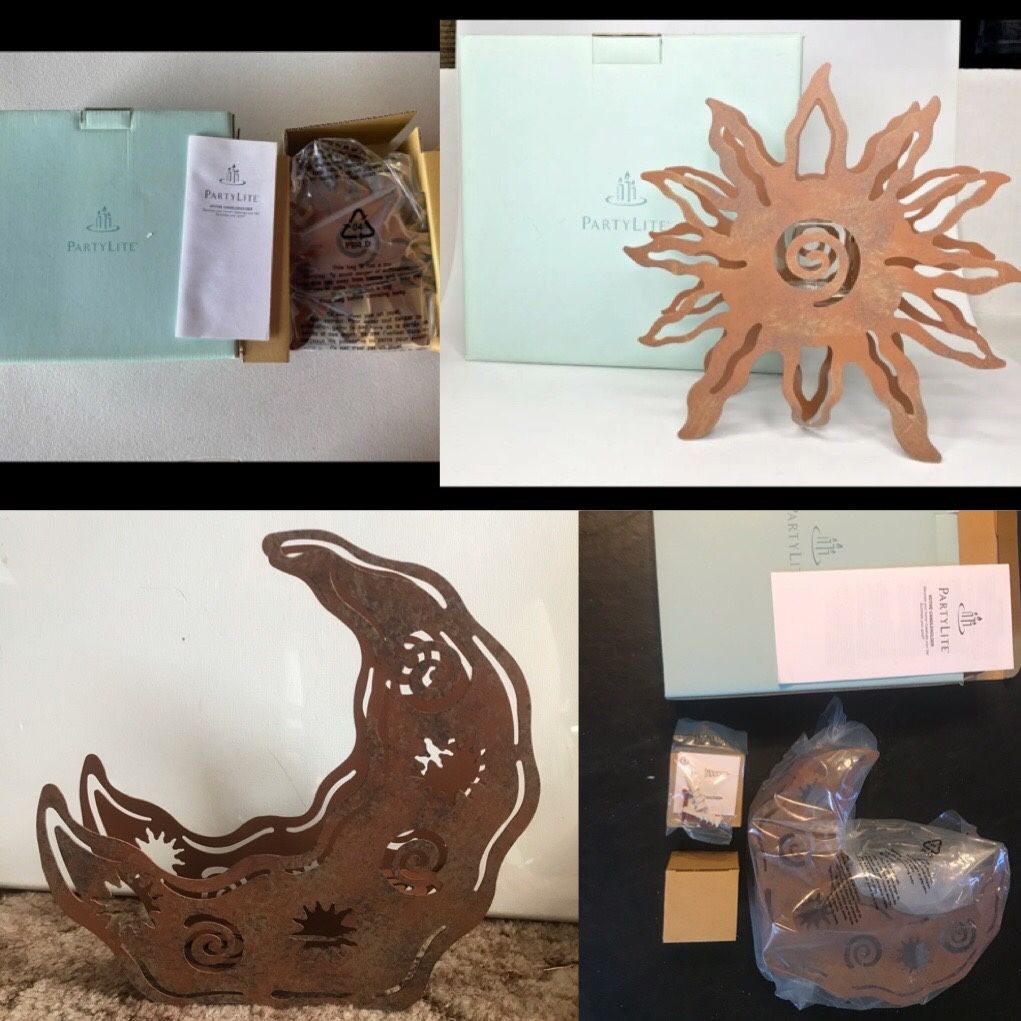 2 NIB retired PartyLite Sconces: Sunesta Sun Votive Sconce P8779 & Sunesta Moon Sconce P9196