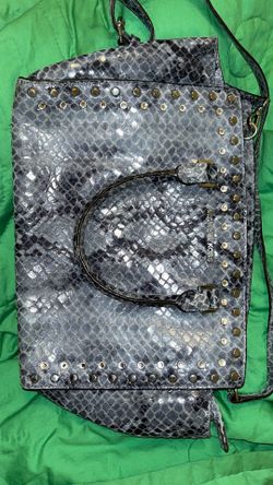 Michael Kore Blue Leather Snakeskin Pattern Purse Bag