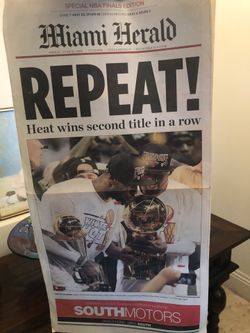 Miami Herald Cover Of Heat Repeat Championship
