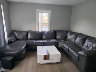 Dark Grey Leather Sectional Couch with Chaise